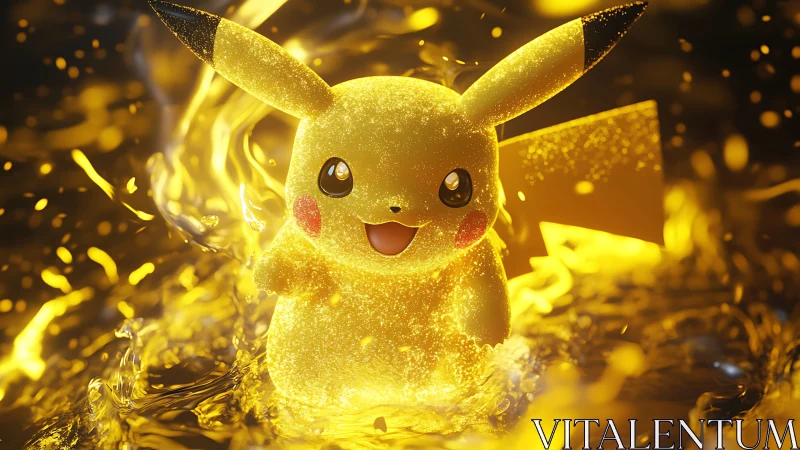 Glowing yellow character amid liquid-like golden splashes.