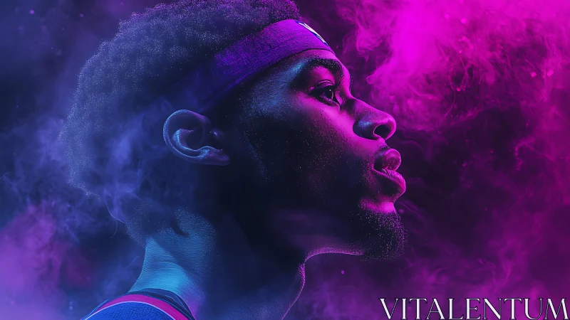 Neon-lit athlete profile emerges through electric color haze