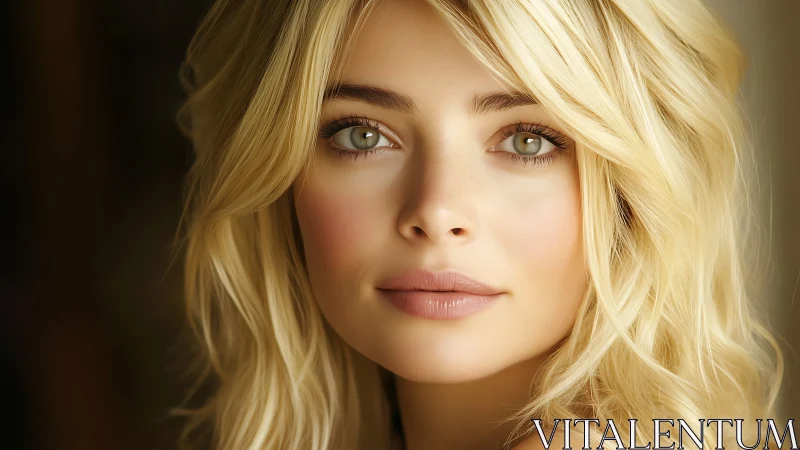 Soft golden portrait of a serene blonde in gentle light.