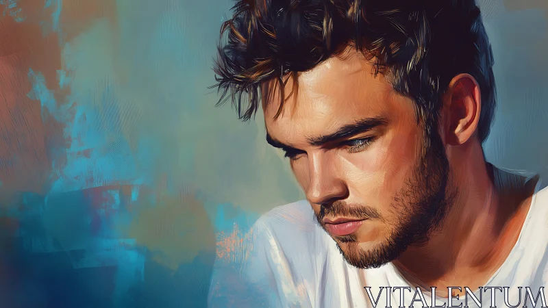 Digital portrait of young man with textured brush strokes.