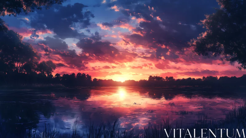 Gentle lakeside sunset wrapped in glowing pink and gold light.