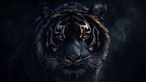 Tiger portrait is rendered with high-contrast digital lighting