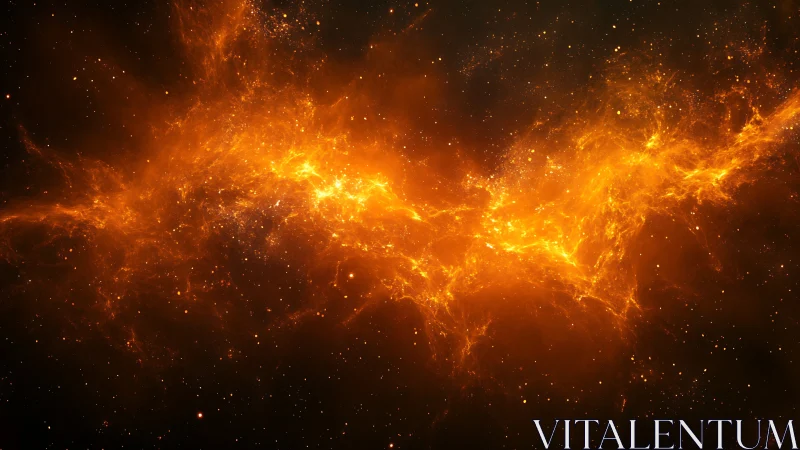 Fiery cosmic nebula glows across a dark, star-filled void