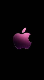 Iridescent pink apple emblem on minimalist black field.