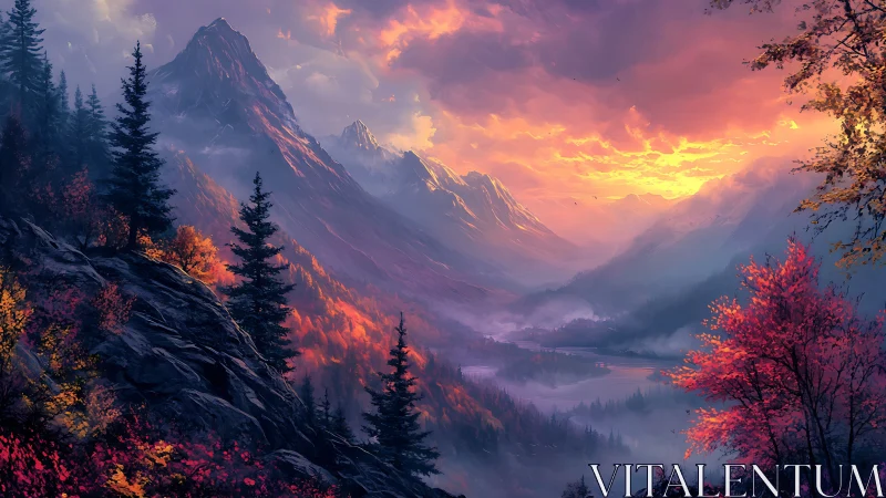 Sunlit alpine valley exhibits high-contrast atmospheric depth gradients