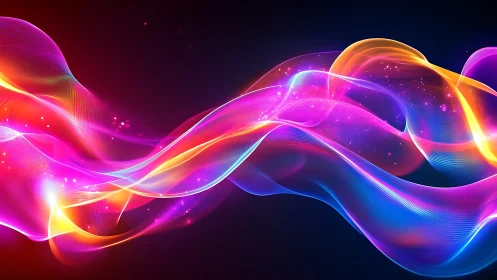 Multicolored luminous waveforms on dark gradient background.