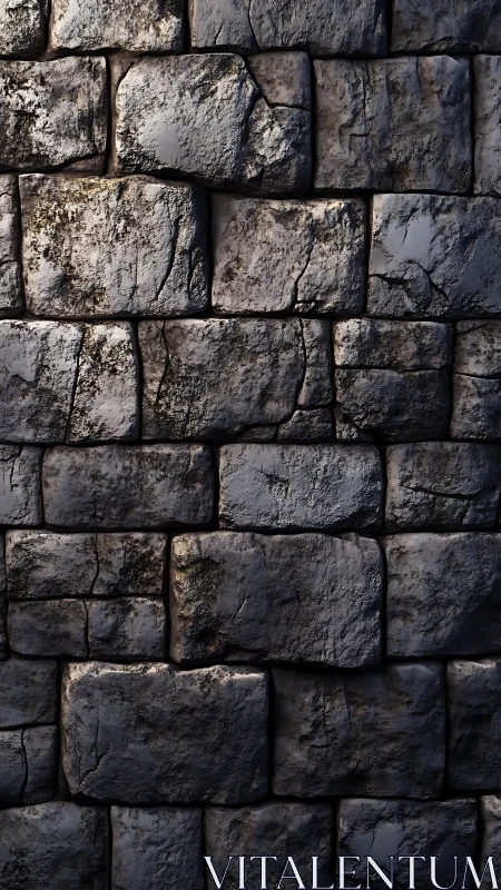 Detailed stone wall texture with weathered grey blocks.
