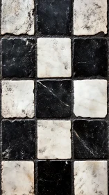 Rough marble checkerboard tiles create bold geometric texture.