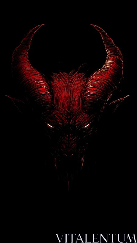 Demonic horned skull emerges from darkness in red light