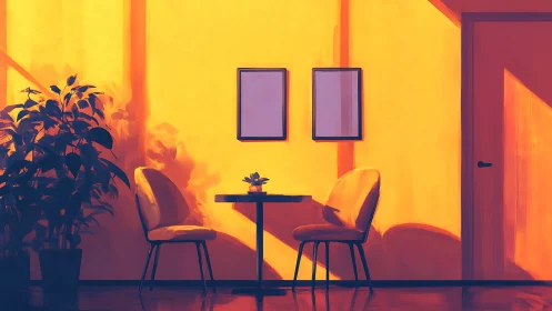Sunlit cafe corner glows with warm minimalist intimacy
