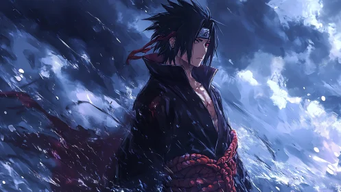 Stormlit warrior gazes ahead with calm, determined focus