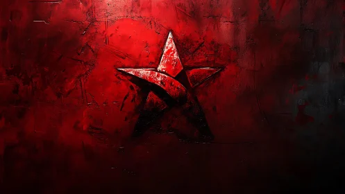 Grungy Red Star on Textured Wall, Abstract Urban Art Style.