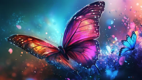 Vibrant digital butterflies against glowing bokeh field.