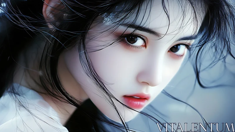 Ethereal digital portrait with intense cinematic gaze.