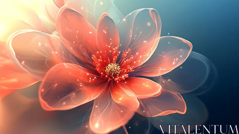 Luminous coral blossom drifting in a soft cosmic dawn.