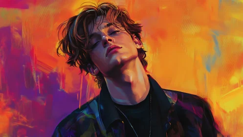 Moody sunset portrait wrapped in fiery electric color storm.