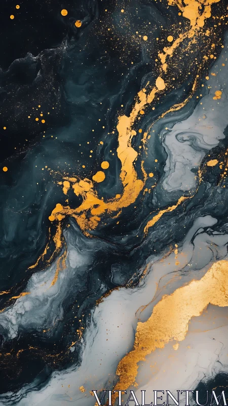 Golden fluid veins course through deep marble nebula field