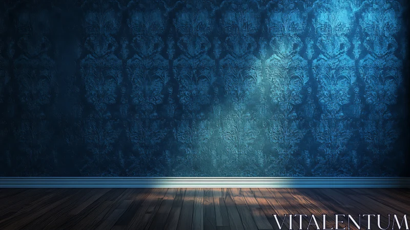 Directional volumetric light across textured blue wall surface.