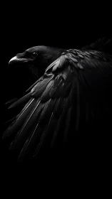 Midnight raven in graceful, glossy-winged motion.