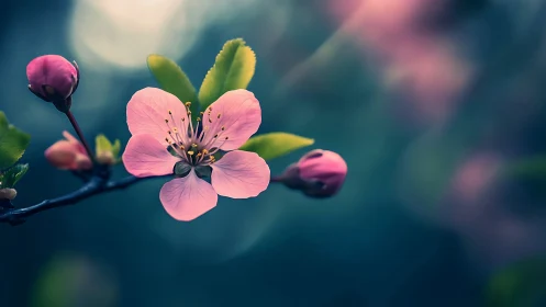 Delicate Pink Blossoms Unfold in Morning's Gentle Glow.