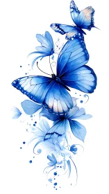 Blue watercolor butterflies in vertical floral motion.