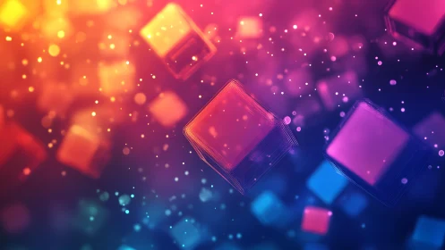 Floating Neon Cubes in Abstract Digital Art With Vibrant Colors.