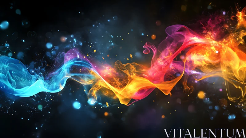 Vibrant flowing color trails on dark abstract background.