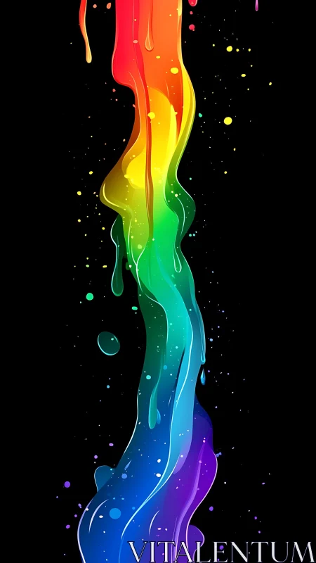 Liquid rainbow stream flows over deep black void.