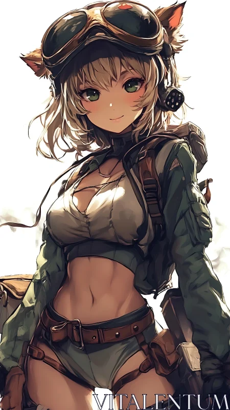 Cat-eared pilot character in tactical adventure attire.