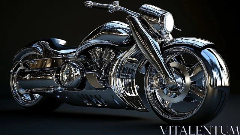 Futuristic chrome motorcycle rendered in high-gloss 3D form.