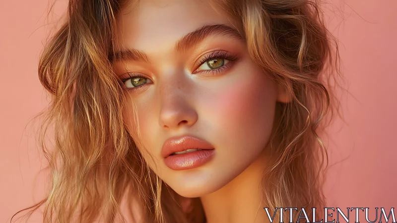 Digital beauty portrait with soft-focus pastel gradients.