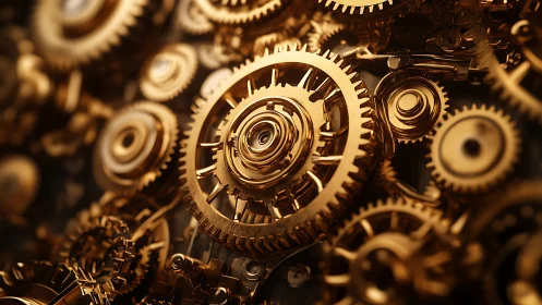 Intricate golden gears interlock in a steampunk mechanical core.