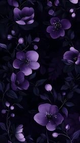 Purple Nocturnal Blooms Against Deep Black Background.