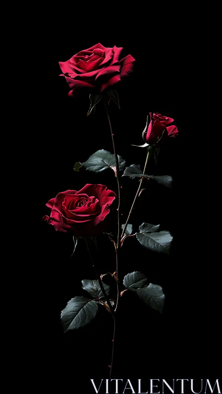 Crimson Roses Blooming Against Darkness.