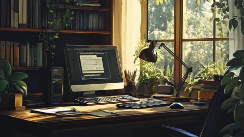 Sunlit home office nook invites calm, focused creative work