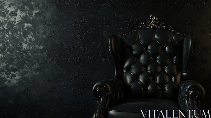 Velvet shadows cradle a regal black leather armchair softly