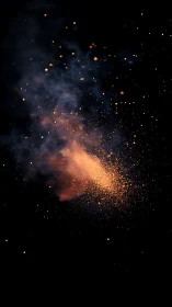 Stardust embers erupt and drift through midnight silence