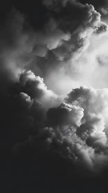 Monochrome cumulonimbus cloud formations in vertical frame.