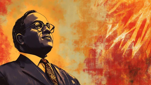 Digital portrait of suited man against textured orange backdrop