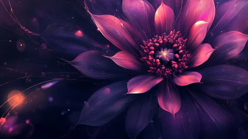Luminous macro blossom in radiant neon digital painting.