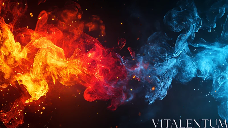 Thermodynamic Fluid Dynamics Visualization: Opposing Thermal States Rendered in Contrasting Color Sp