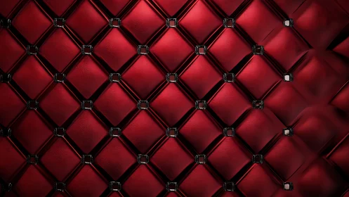 Red quilted leather wall pattern with metallic studs