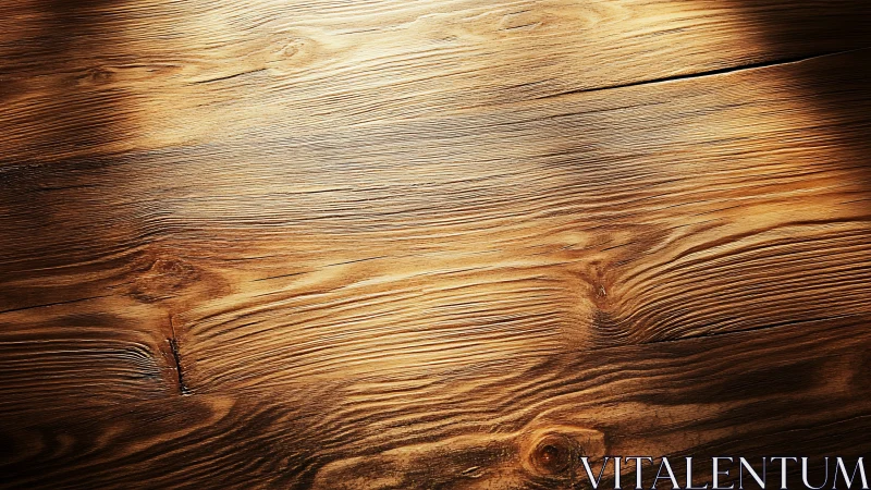 Sunlit hardwood plank surface reveals dense grain topology and knots