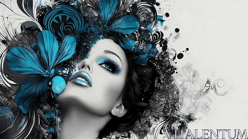 Blue-winged thoughts bloom from her grayscale reverie