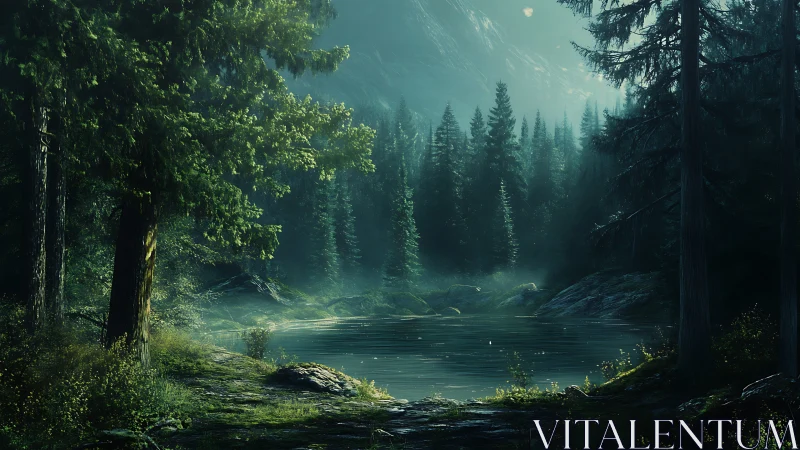 Serene Mountain Lake Surrounded by Ancient Forest