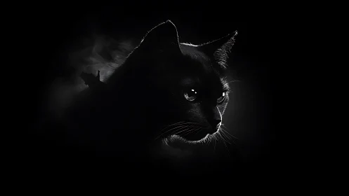 Feline Silhouette Glows With Luminous Eyes Against Darkness