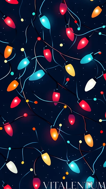 Glowing holiday string lights over deep midnight backdrop.