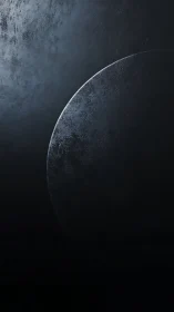 Crescent planetary body on textured dark backdrop.