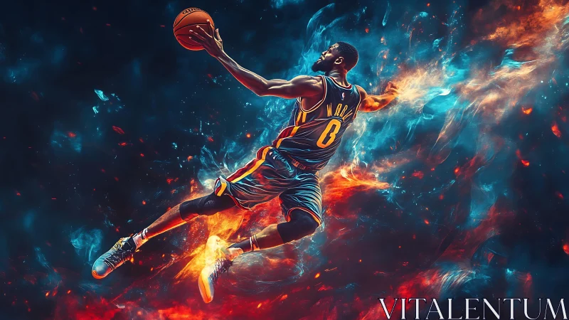 Cosmic dunk carves fiery trails through swirling nebulae