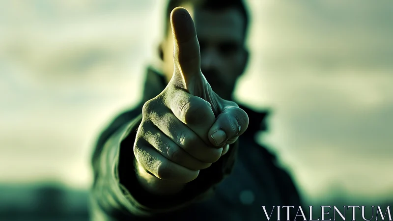 Outstretched thumb in extreme foreground depth with shallow bokeh